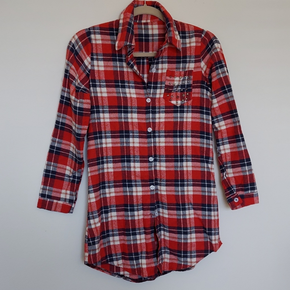 Red Plaid Shirt with studded pockets